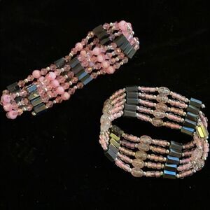 Magnetic pink necklace bracelet anklet 35’ each